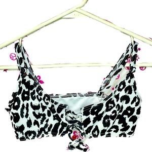 Black and white leopard print swimsuit top/ dance top. Size small